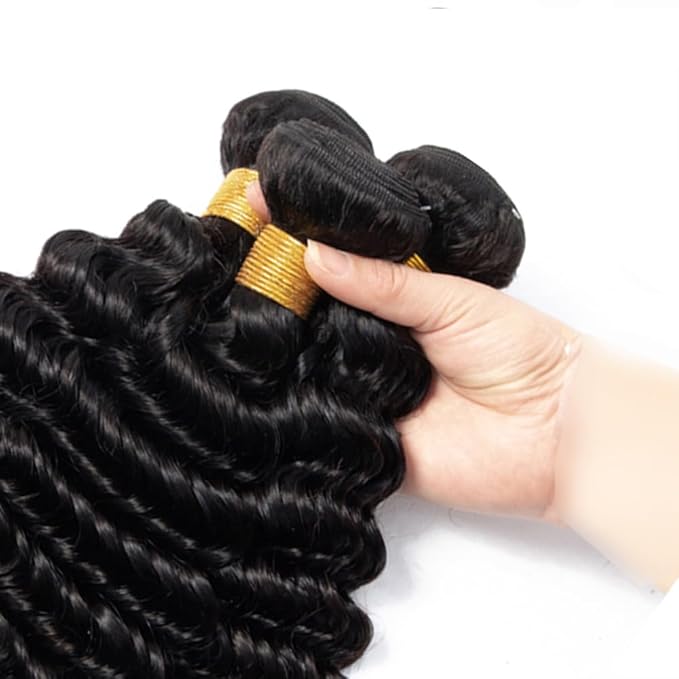 30 32 34 Inch Human Hair Bundles Color 1B Water Wave Bundles Double Weft Natural Black Wet and Wavy Bundle Niegmeag Brazilian Virgin Remy Hair Extensions