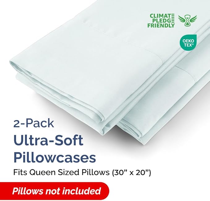 Queen Pillow Cases - 2 Pack - Super Soft Pillowcase Covers - Envelope Enclosure - Hotel Quality Pillow Protectors - Wrinkle Free, Shrink and Stain Resistant - Machine Washable - 20" x 30" (Ice Blue)