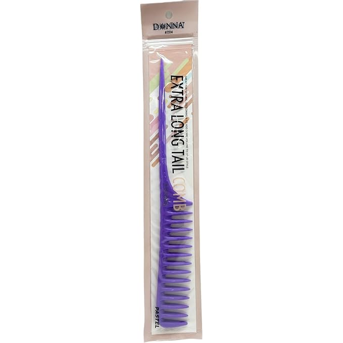DONNA Extra Long Tail Comb – Wide Tooth Styling Comb with Long Handle for Parting, Sectioning & Braiding – Anti-Static Pastel Hair Comb for Natural & Curly Hair (PURPLE)