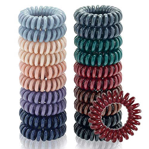 TailaiMei 30 Pcs Hair Spiral, TailaiMei No Crease Coil Hair Ties, Phone Cord Hair Ties for Thick Hair - Women Ponytail Holder Elastics(10 Color)