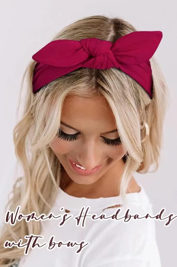 Tobeffect Bow Headbands for Women Non Slip 3.5'' Wide Knotted Headband Hair Bands with Bows Rabbit Ears Womens Turban Headbands Headwraps Girls Strechy Cute Hair Accessories…
