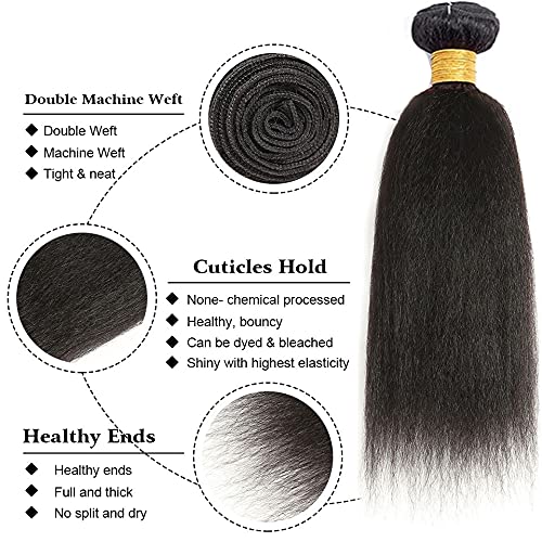 Bundles Human Hair Natural Black Yaki Straight Bundles 18 20 22 Inch Niegmeag Brazilian Virgin Soft and Silky Remy Hair Extensions Double Weft Color 1B Kinky Straight Bundle 150g