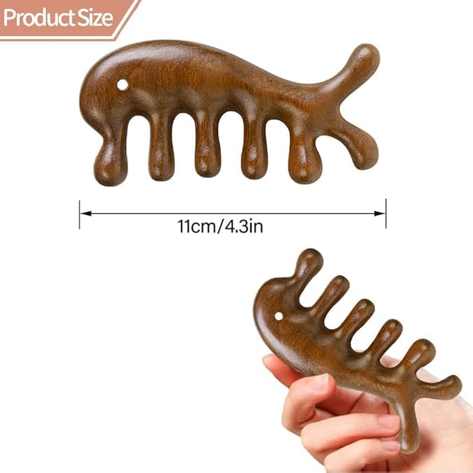 Wooden Scalp Massager, Sandalwood Wide Tooth Comb, Acupressure Tool for Face and Body