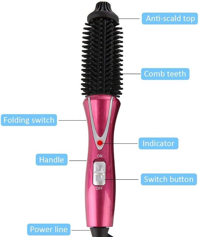 Hair Curler Brush, 30W Foldable Curling Iron Comb Salon Air Paddle Styling Brushes Generator Ceramic Lightweight Hot Air Volumize Hair Brush for Volume and Soft Curls(US)