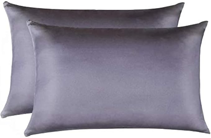 100% Mulberry Silk Pillowcases Set of 2 for Hair and Skin and Super Soft and Breathable Queen Size Nature Silk Pillowcases (Queen, Gray)