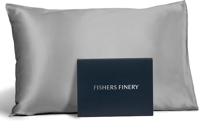 Fishers Finery 19mm 100% Pure Mulberry Silk Pillowcase, Quality Tested (Silver, Q)