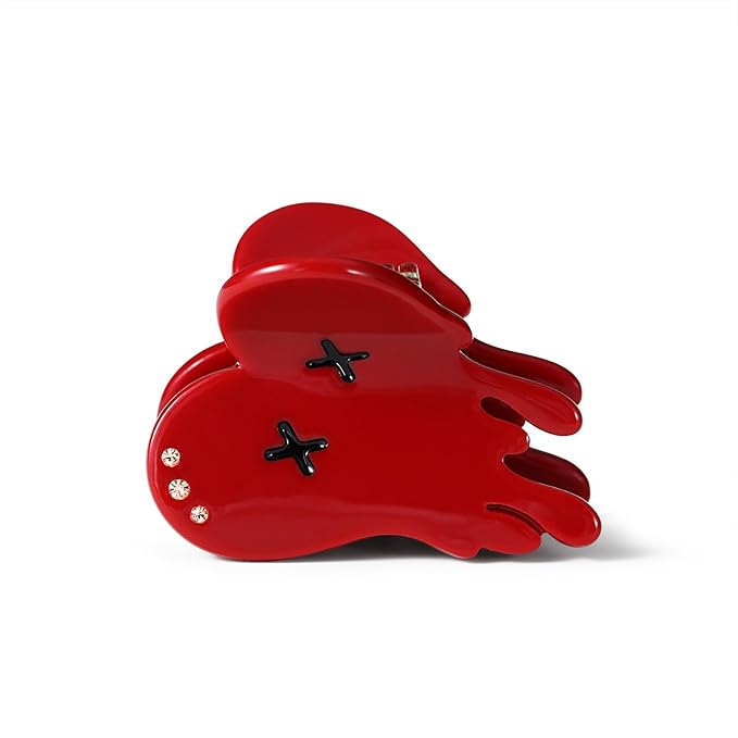 Italian Designed Original Mini Hair Claw Clips for Women - Red Bloody Heart, Handmade Cute Gothic Spooky Hair Accessories, Nonslip, Plant-Based Acetate, Gift Boxed