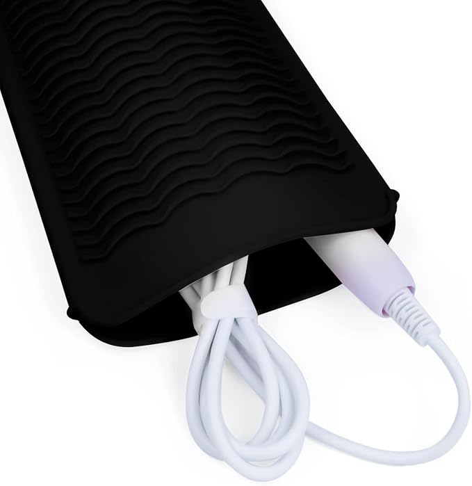 2PCS Silicone Heat Resistant Mat Pouch for Hair Straightener, Curling Iron, Flat Iron and Hot Hair Tools Black