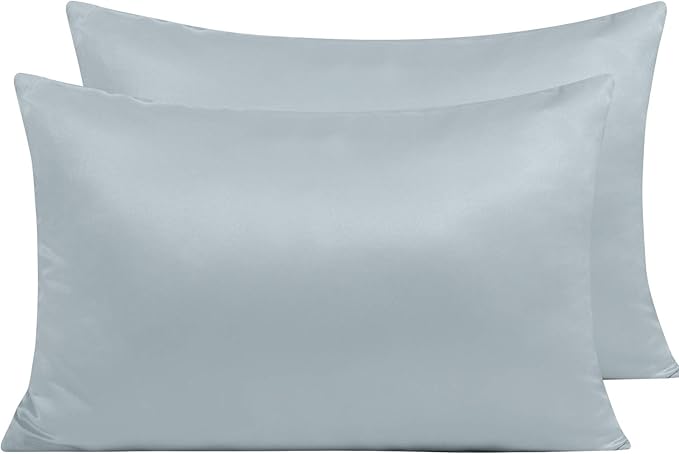 NTBAY Zippered Satin Pillow Cases for Hair and Skin, Luxury Queen Hidden Zipper Pillowcases Set of 2, 20x30 Inches, Grey