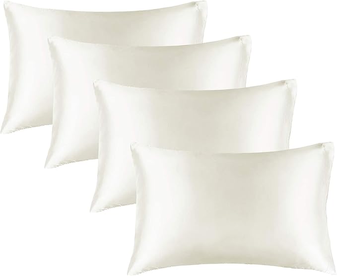 BEDELITE Satin Pillowcase for Hair and Skin, Super Soft Similar to Silk Pillow Cases 4 Pack with Envelope Closure, Cooling Pillowcases for Women Men (20"x30" Queen Size, Ivory)