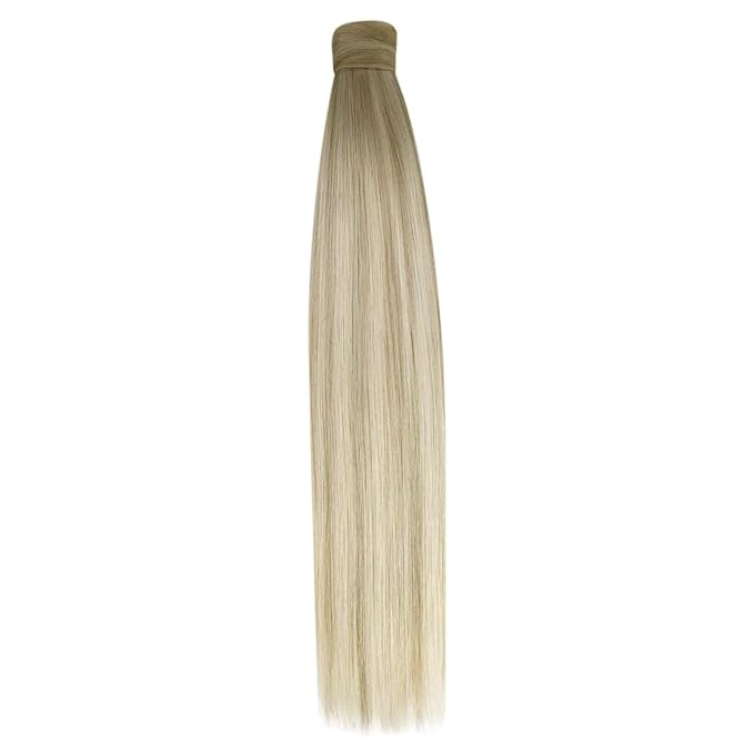 Ve Sunny Hair Extensions Ponytail Real Human Hair Wrap Around Clip in Ponytail Hair Extensions Straight Extensions Human Hair for Women Ash Grey Balayage Platinum Blonde 22inch 80G