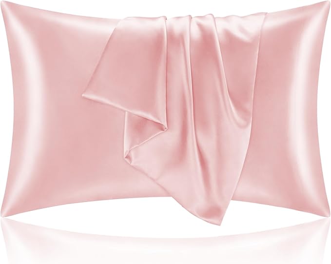 BEDELITE Satin Pillowcase with Zipper, Pink Pillow Cases Queen Size Set of 2, Super Soft and Cooling Similar to Silk Pillow Cases, Gift for Women Men(20x30 Inches)