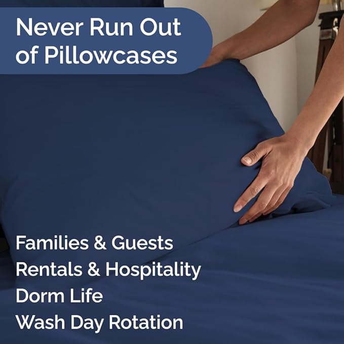 King Pillow Cases Set of 6 - Ultra Soft Hotel Quality Pillowcase Covers - Comfy. Cozy & Wrinkle Free - Shrink, Stain and Fade Resistant - Machine Washable Pillow Protectors - 6 Piece Set - Navy Blue
