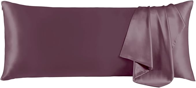 THXSILK Set of 2 100% Mulberry Silk Pillowcase for Hair and Skin, Grade 6A+ Mulberry Silk Pillow Cases Ultra-Soft, Hypoallergenic Pillow Case Cover with Zipper (Body Size 20"x54", Purple)
