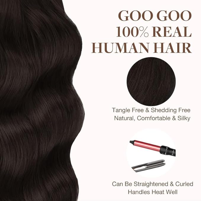GOO GOO Tape in Hair Extensions Human Hair, 2 Dark Brown, 18inch 100g 40pcs, Skin Weft Seamless Invisible, Silky Straight with Thick Ends, Remy Human Hair