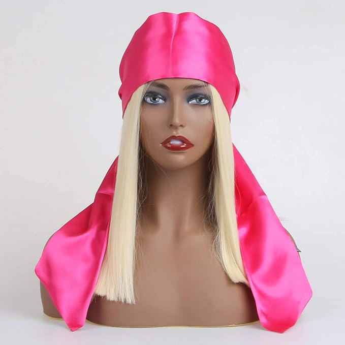 XTREND Women's Satin Edge Scarves for Hair Laying Scarf for Lace Wig Non Slip Wrap Wigs Grip Band for Yoga, Makeup, Facial, Sport, Satin Scarf for Natural Hair (1 pc, Pink#)