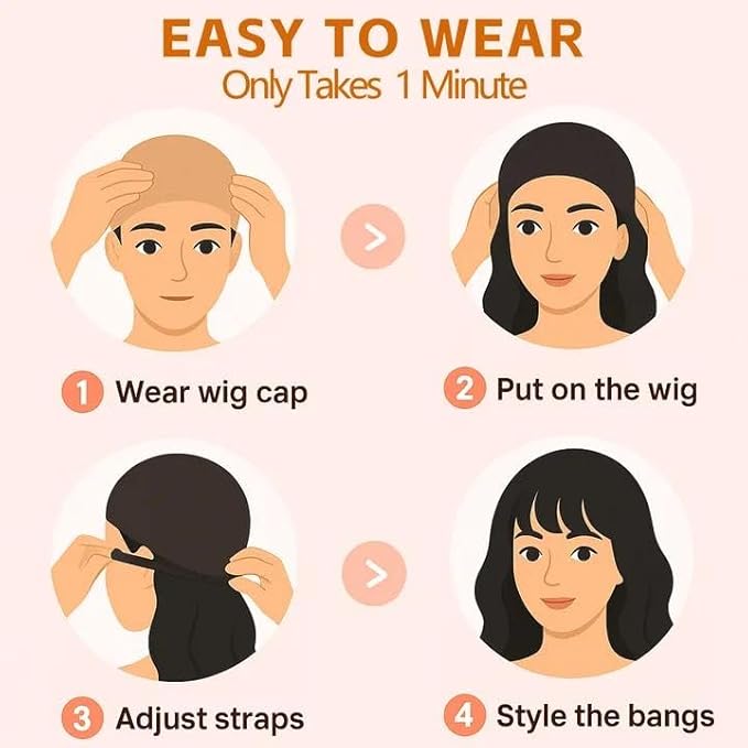 Nnzes Wig Bangs Light Brown Short Wavy Hair for Women Natural Looking Heat Resistant Bob Wigs with Synthetic Wig for Daily Party Use