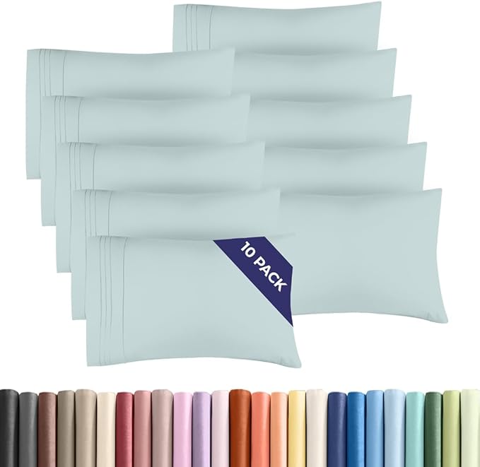 Standard Pillow Cases Set of 10 - Ultra Soft Hotel Quality Pillowcase Covers - Comfy, Cozy & Wrinkle Free - Shrink, Stain & Fade Resistant - Machine Washable Pillow Protectors - 10 Pcs Set - Ice Blue
