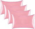 Satin Silk Pillowcase for Hair and Skin, Black Pillow Cases Standard Size Set of 4 Pack Super Soft Pillow Case with Zipper Closure (Pink, Standard(4 Pack))