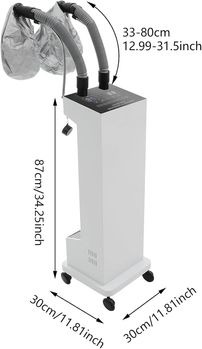 Professional Double-Barreled Hair Steamer with LED Display, 650W Vertical Micro Mist Hair Color Processor for SPA, Salon & Home, Hair Care Machine with Wheels, 5 Modes (White)