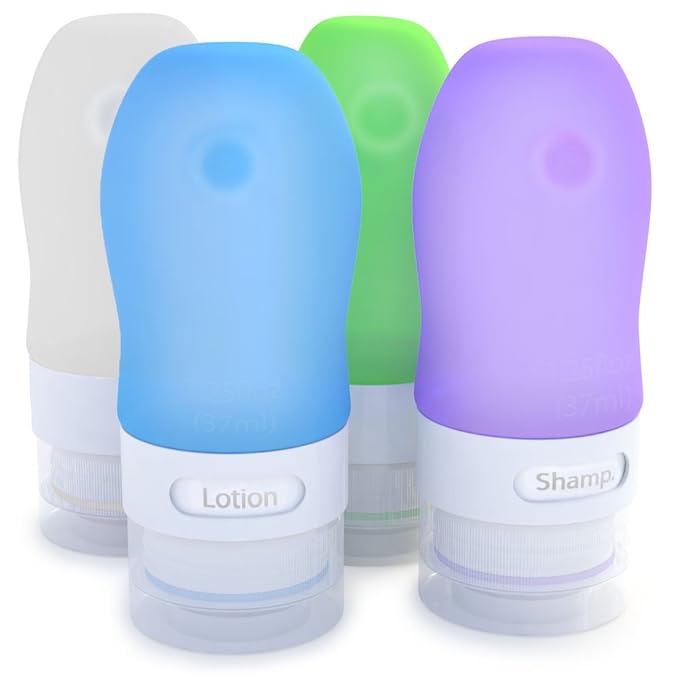 Dot&Dot Travel Bottles, White/Blue/Green/Purple, 1.25 oz, Set of 4