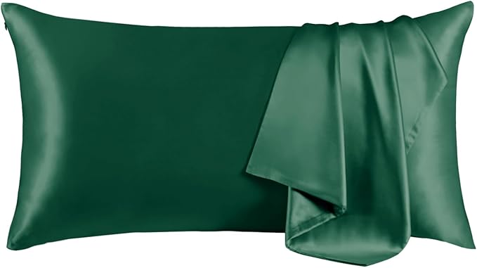 THXSILK Set of 2 100% Mulberry Silk Pillowcase for Hair and Skin, Grade 6A+ Mulberry Silk Pillow Cases Ultra-Soft, Hypoallergenic Pillow Case Cover with Zipper (California King 20"x40", Green)