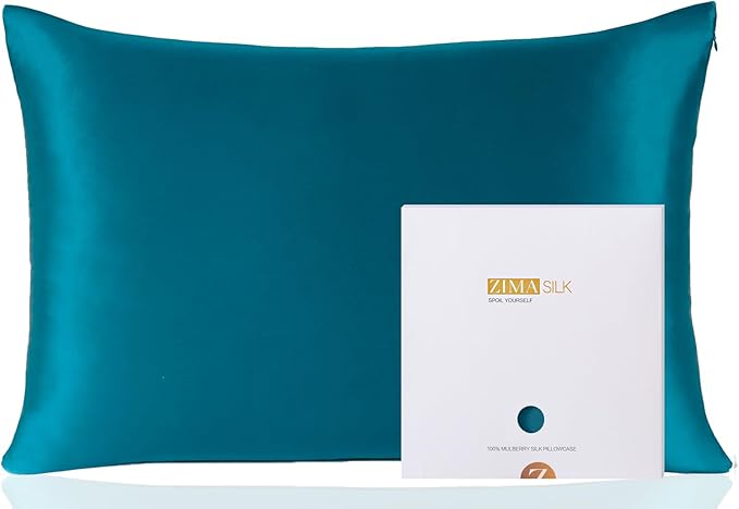 ZIMASILK 100% Pure Mulberry Silk Pillowcase for Hair and Skin Health,Soft and Smooth,Both Sides Premium Grade 6A Silk,600 Thread Count,with Hidden Zipper,1pc (Queen 20''x30'',Turquoise)