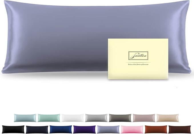 Silk Body Pillowcase Mulberry Silk Pillow Cases with Zipper Soft Breathable Smooth Cooling 20x54 inches Pillowcase for Sleep (Grayish Blue,20"X 54",1Pcs)