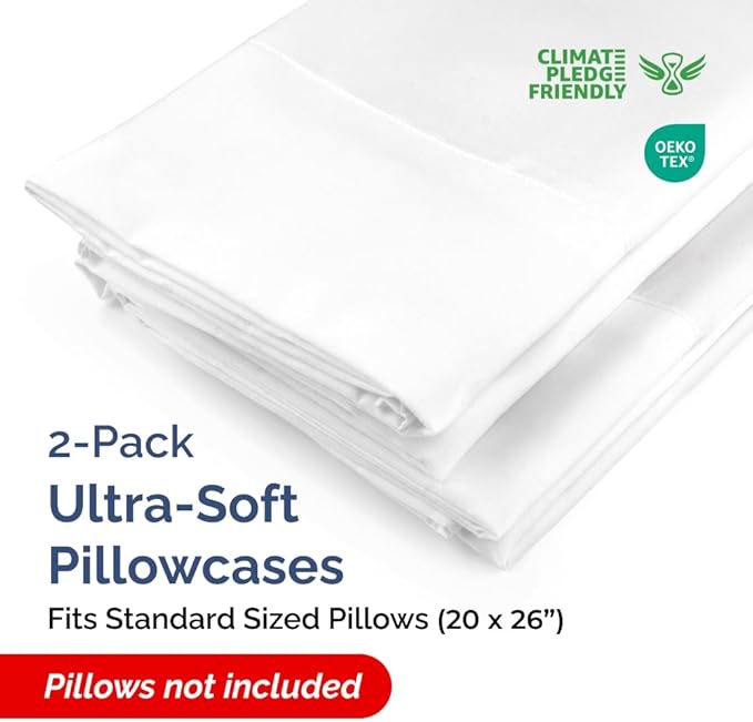 Standard Pillow Cases - 2 Pack - Super Soft Pillowcase Covers - Envelope Enclosure - Hotel Quality Pillow Protectors - Wrinkle Free, Shrink and Stain Resistant - Machine Washable - 20" x 26" (White)
