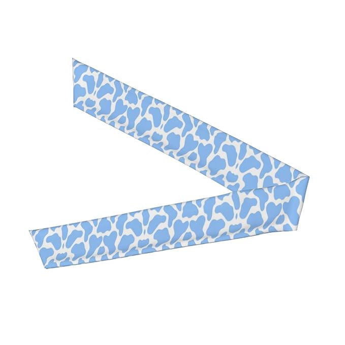 Boys Girls Sports Sweat Band, Multipurpose Long Head Ribbon for Sports Workout Spa, Fashion Light Blue Animal Cow Print Headdress Hand Decor