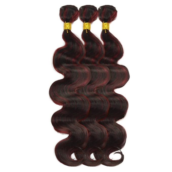 28 30 32 Inch Highlight Human Hair Bundles 99j Body Wave Bundles 2 Tone Black and Red Bundle Niegmeag Double Weft P1b88j Hair Weave