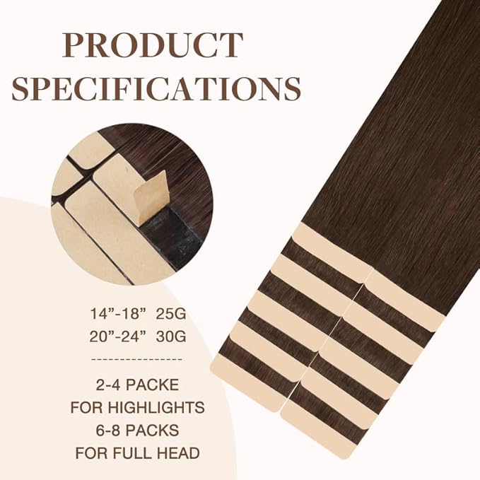 GOO GOO Tape in Hair Extensions Human Hair, 4A Chocolate Brown, 24inch 30g 10pcs, Skin Weft Seamless Invisible, Silky Straight with Thick Ends, Remy Human Hair