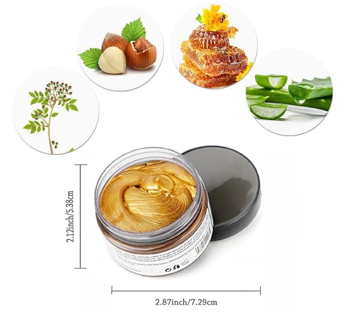 Gold Hair Color Wax, Instant Hairstyle Cream 4.23 oz, Temporary Natural Hair Wax for Party, Cosplay, Halloween, Daily use, Date, Clubbing (Gold)