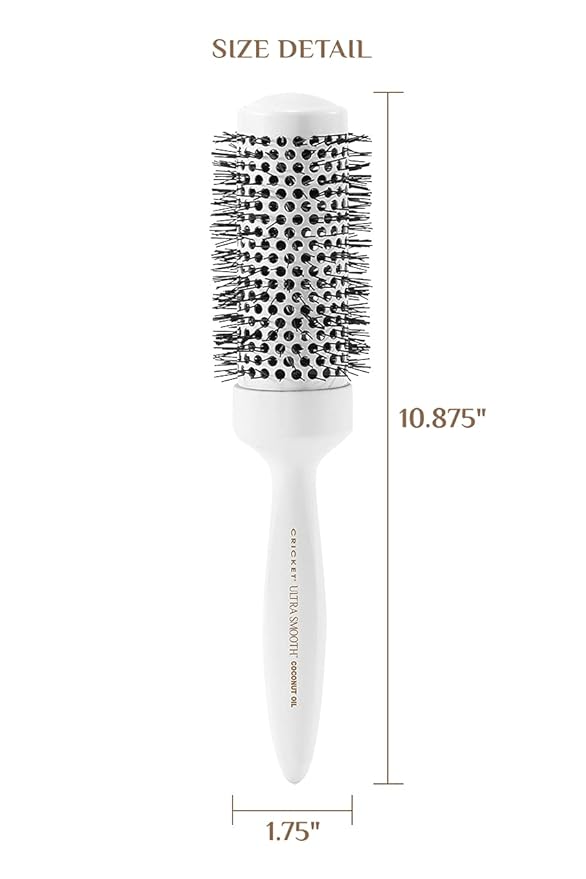 Cricket Ultra Smooth Coconut Thermal Hair Brush – 1.75” Ceramic Barrel, Coconut Oil and Keratin-Infused, Anti-Static Heat-Resistant Bristles, Textured Handle for Styling All Hair Types