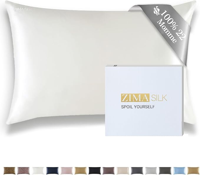 ZIMASILK 22 Momme Silk Pillowcase for Hair and Skin - 100% Pure Mulberry Silk with Hidden Zipper, Grade 6A Luxury Pillow Case for Women, Soft & Durable, Gift Box (Queen 20''x30''Ivory)