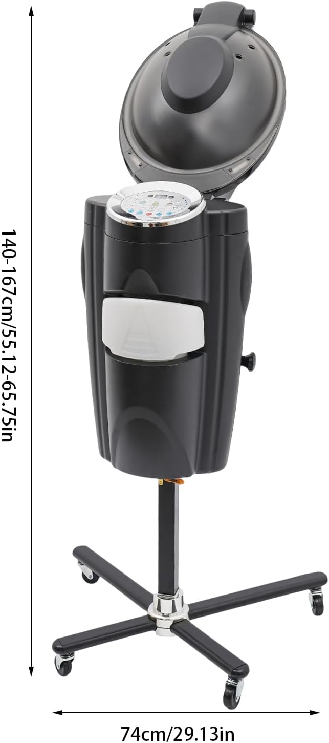 700W Professional Hair Steamer with Ozone & Nano Mist, 2L Tank, Adjustable Height 55-66", 12 Color Lights, for Salon & Home Use - Hair Treatment, Coloring, Conditioning, Drying, Styling (Black)