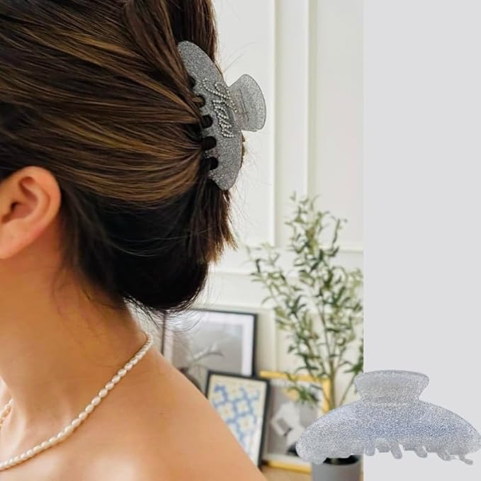 Personalized Hair Claw Clips with Rhinestones - Custom Name Engraved Cute Bridal Hair Accessories (Pearl Blue)