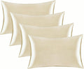Satin Silk Pillowcase for Hair and Skin, Black Pillow Cases Standard Size Set of 4 Pack Super Soft Pillow Case with Zipper Closure (Beige, Queen(4 Pack))