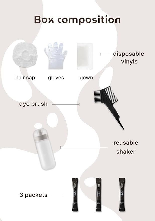 Korean Permanent Hair Dye, Powder Hair Color Kit, Medium Brown, Gray Hair Coverage, Plant-Based Formula, Easy Application for Roots, Short & Long Hair, Vegan, Just Mix with Water (3 Powder Packets)