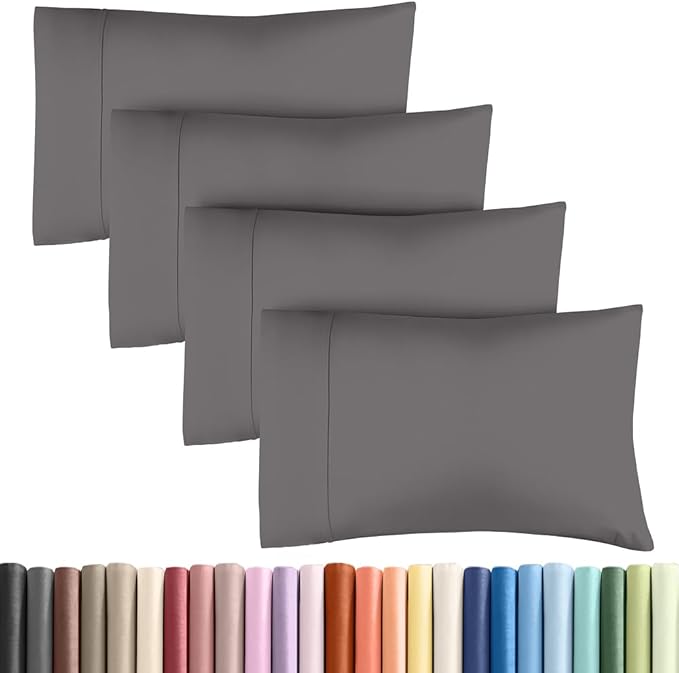 King Pillow Cases - 4 Pack - Super Soft Pillowcase Covers - Envelope Enclosure - Hotel Quality Pillow Protectors - Wrinkle Free, Shrink and Stain Resistant - Machine Washable - 20" x 40" (Dark Grey)