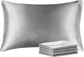 BEDELITE Satin Pillowcase with Zipper 4 Pack, Grey Pillow Cases Queen Size, Super Soft and Cooling Similar to Silk Pillow Cases, Gift for Women Men(20x30 Inches)