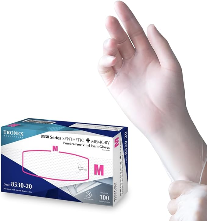 TRONEX 1000 Pack Synthetic Medium 5 Mil Vinyl Exam Gloves, Extra Strength, Vinyl Medical Disposable Gloves, Powder Free