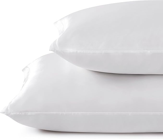 White Satin Pillowcase Standard Set of 2 with Envelope Closure，White Silk Pillowcase for Hair and Skin (20x26)