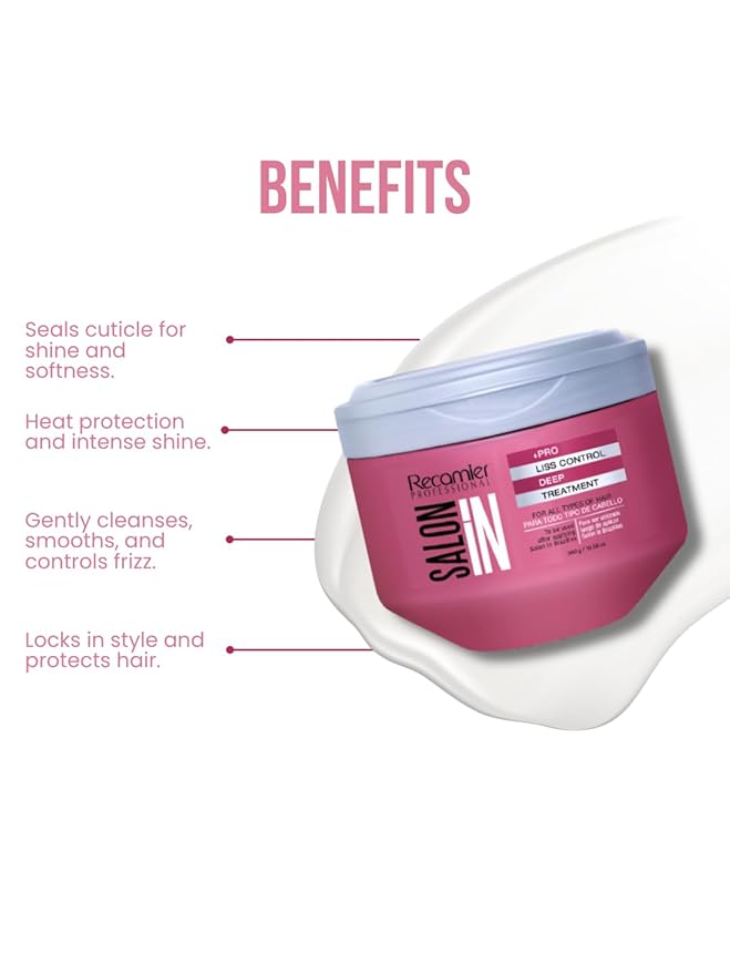 Salon In Recamier Liss Control Deep Treatment Mask – 10.58 oz | Anti-Frizz & Smoothing Hair Mask with Keratin & Silk Proteins