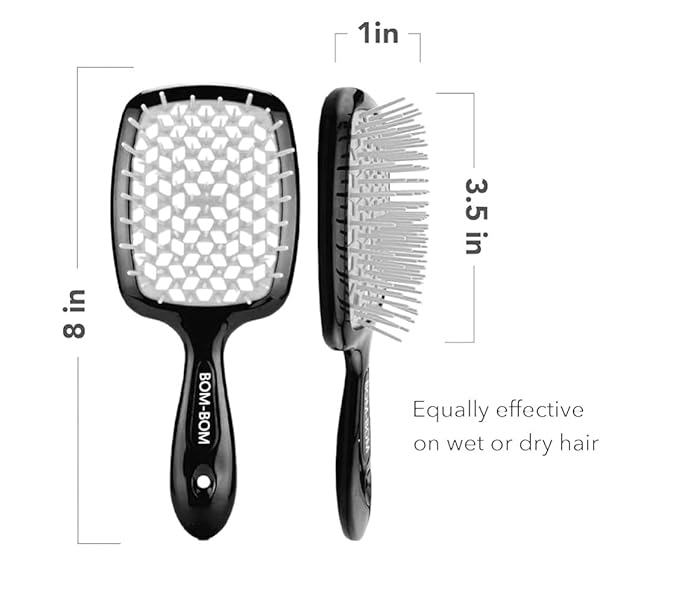 BOM BOM 2 Unit Kit, Wet And Dry Vented Detangling Hair Brush For All Hair Types, Light Weight Hairbrush, Scalp Massage Brush (Black white)