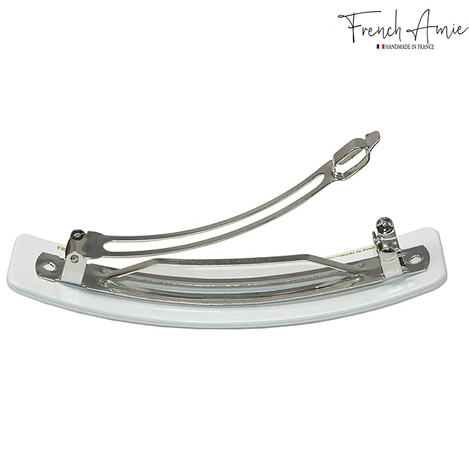 French Amie Long Rectangle Large 4” Frost White Handmade Celluloid Automatic Hair Clip Barrette (Frost White)