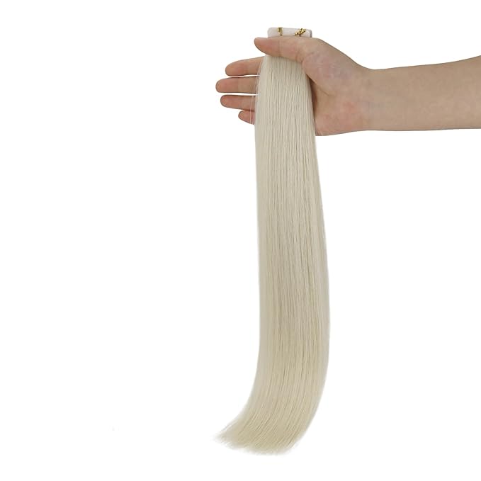 Full Shine Intact Tape in Hair Extensions 5Pcs 18 Inch Blonde Virgin Tape ins Extensions Injected Tape ins Human Hair Extensions Color 1000 Ice Blonde Seamless Skin Weft Human Hair Extension 12.5Gram
