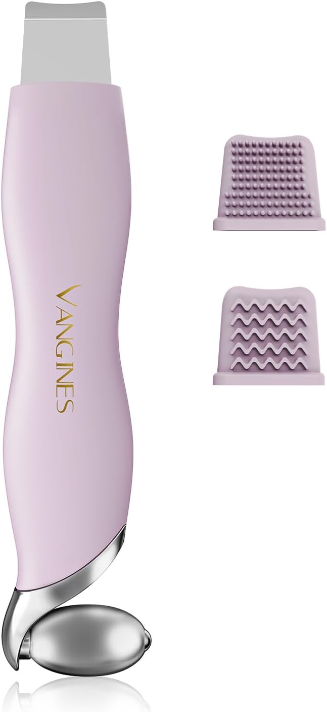 Blackhead Scraper Tool & Skin Scrubber Face Spatula for Blackhead Removal, Pore Cleaning, with Cooling Ice Roller & 2 Silicone Brush Heads (Berry Mauve)