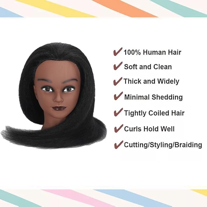 18 Inch 100% Real Hair Mannequin Head Training Head Manikin Cosmetology Doll Head for Hairdresser Practice Braiding Hair Styling with Clamp stand (18 -Inch)