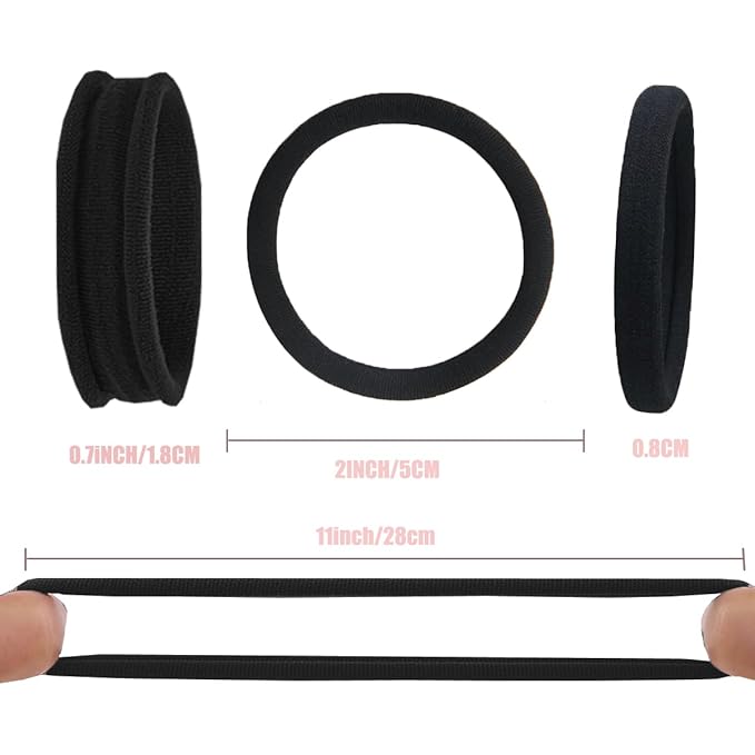 20pcs Black Hair Ties No Damage - Stretchy thick Hair Bands | Soft Nylon Ponytail Holders SnagFree Rubber Bands for Updos & Braids Hair Accessories Ideal Gifts for Women Teens Girs